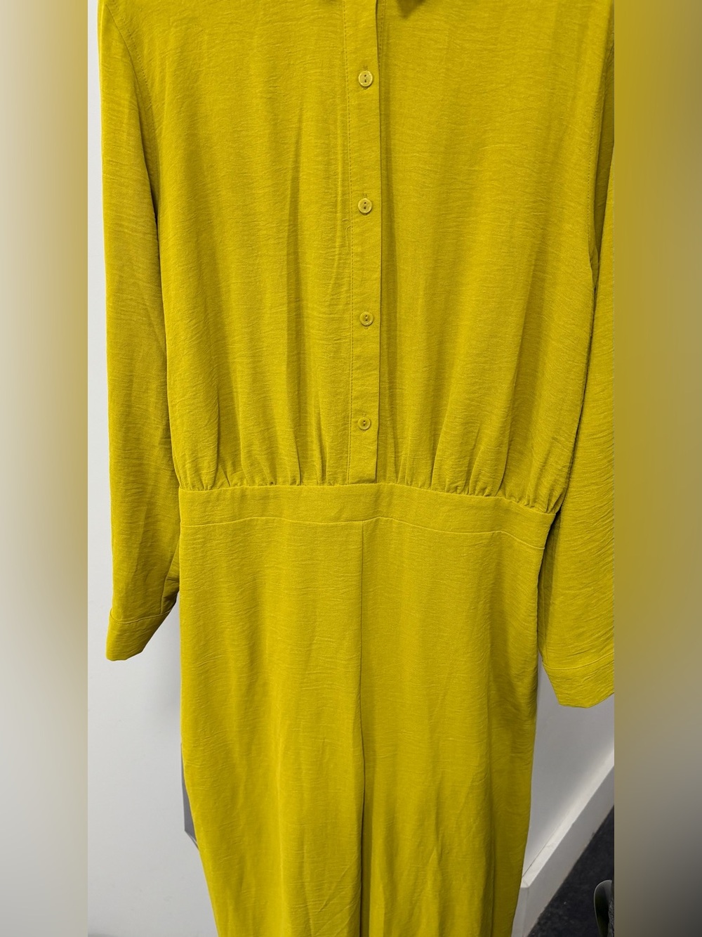 Fashion Nova Long-Sleeve Button-Front Jumpsuit in Mustard